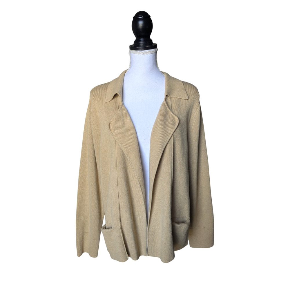 Poetry Beige Tan Cotton Open Front Cardigan Sweater Size US 14 Lagenlook Boho